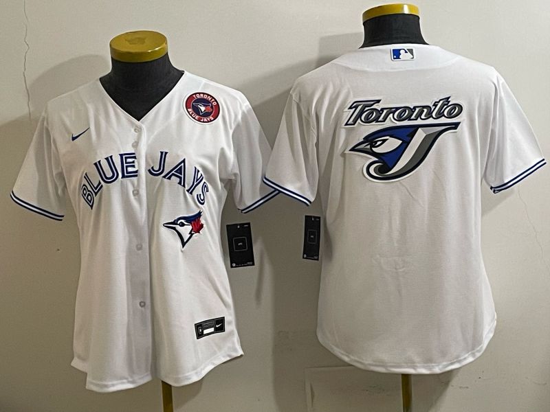 Women 2025 Nike Toronto Blue Jays Blank White Game MLB Jersey 015